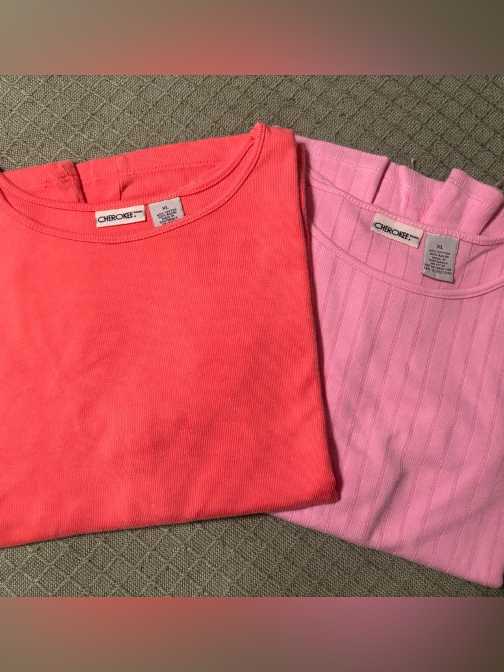 Cherokee Ladies Pink and Coral Short Sleeve Tops - 2-Pack